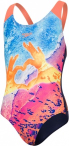Speedo Sun Pebble Placement Digital Splashback Girl Navy/Fluo Orange/Turquoise Speedo Sun Pebble Placement Digital Splashback Girl Navy/Fluo Orange/Turquoise