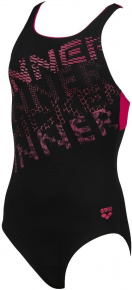 Dievčenské plavky Arena Rhyming Swim Pro Back One Piece Junior Black/Freak Rose