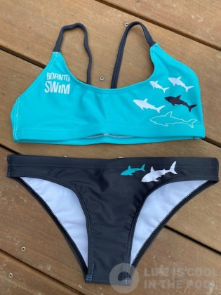 Dámske plavky BornToSwim Sharks Bikini Black/Turquoise