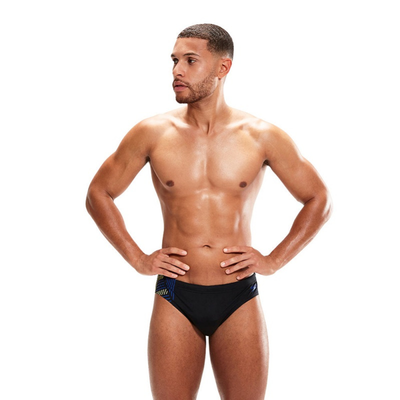 Speedo 7cm tech panel brief black/chroma blue/spritz xs - uk30