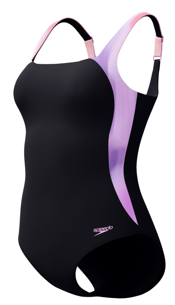 Speedo shaping lunalustre printed 1 piece black/neon violet xl - uk38